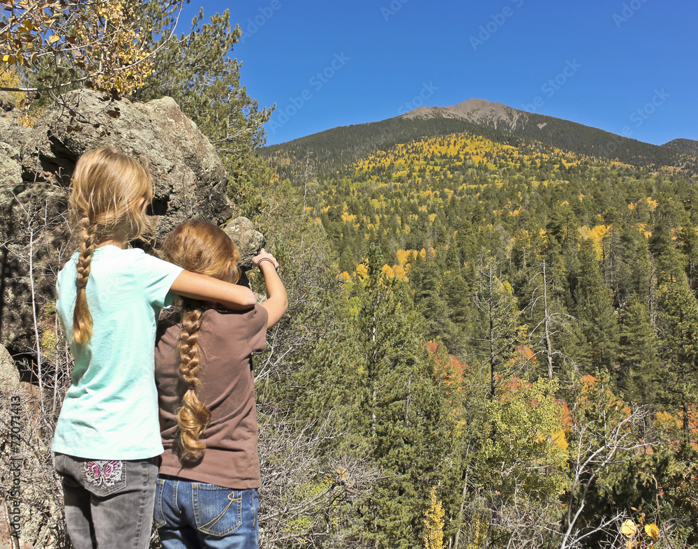 A Pair of Girls Admires a View of Agassiz Peak