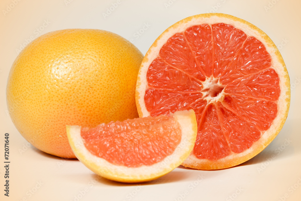 Halved red grapefruit Halved red grapefruit