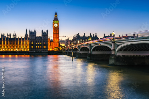 Big Ben, Queen Elizabeth Tower and Wesminster Bridge Illuminated