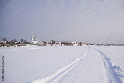 Landscape with the Russian winter and the church in Tver