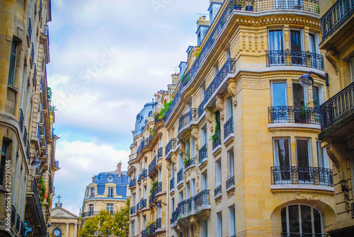 Parisian street with beautiful architecture , Paris. France
