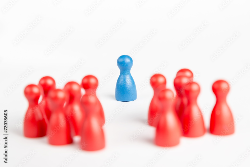 Center of attention blue pawn surrounded by red pawns Center of attention blue pawn surrounded by red pawns