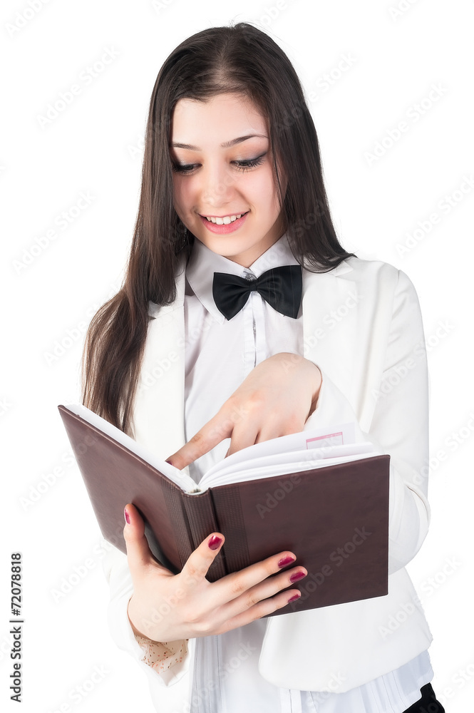 portrait of smiling business woman with organizer portrait of smiling business woman with organizer