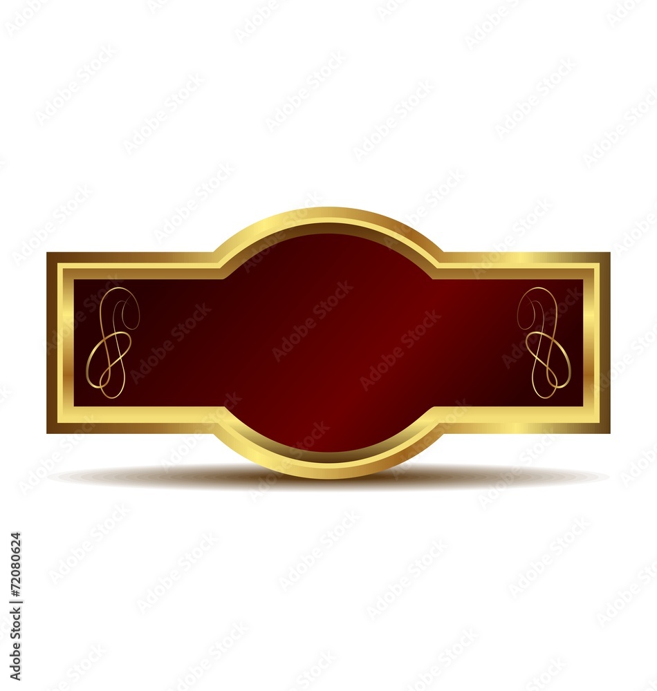 Illustration of red velvet in a gold frame label Illustration of red velvet in a gold frame label