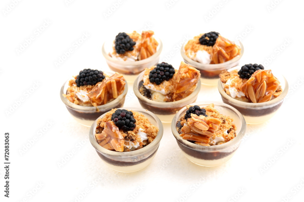 mini desserts on white