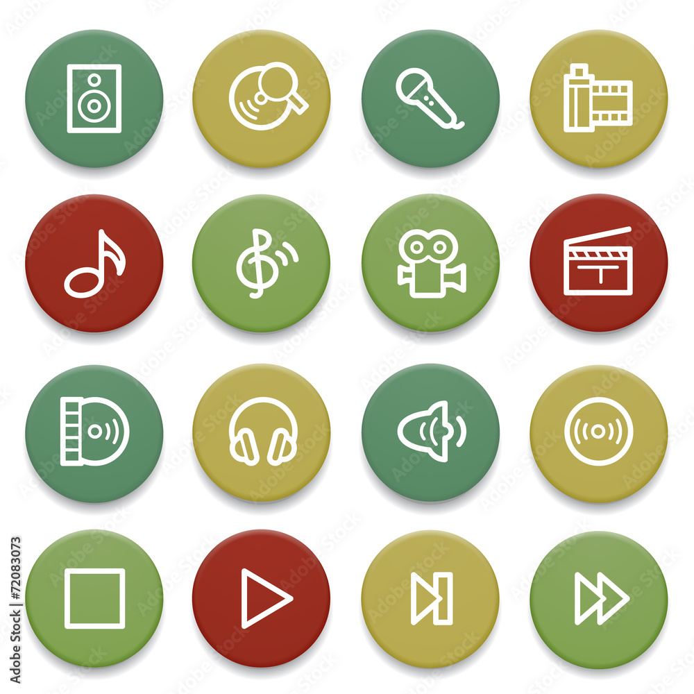 Audio video icons on color buttons. Audio video icons on color buttons.