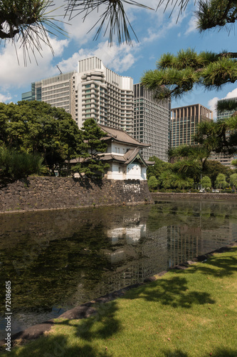 Imperial palace with skyscrapers in Tokyo