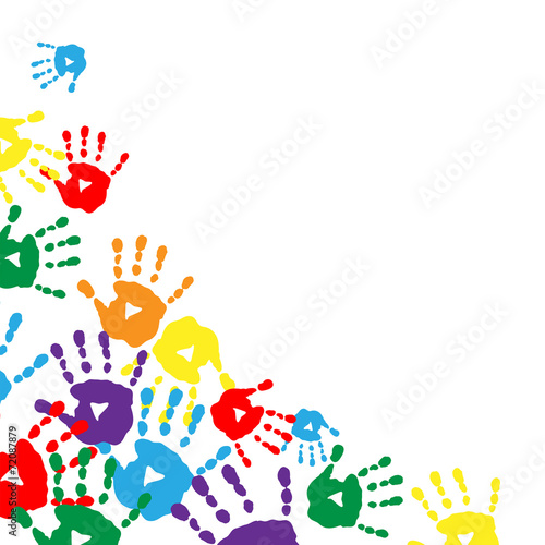 Background with colorful prints of children's palms