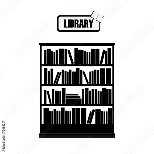 Vector of library book shelf black and white