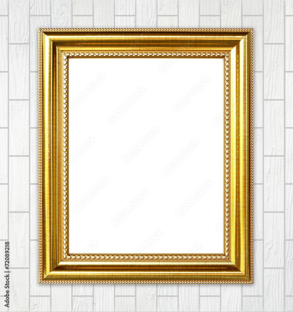 golden frame on brick stone wall background golden frame on brick stone wall background