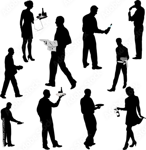 waiters and waitresses silhouette collection 1 - vector