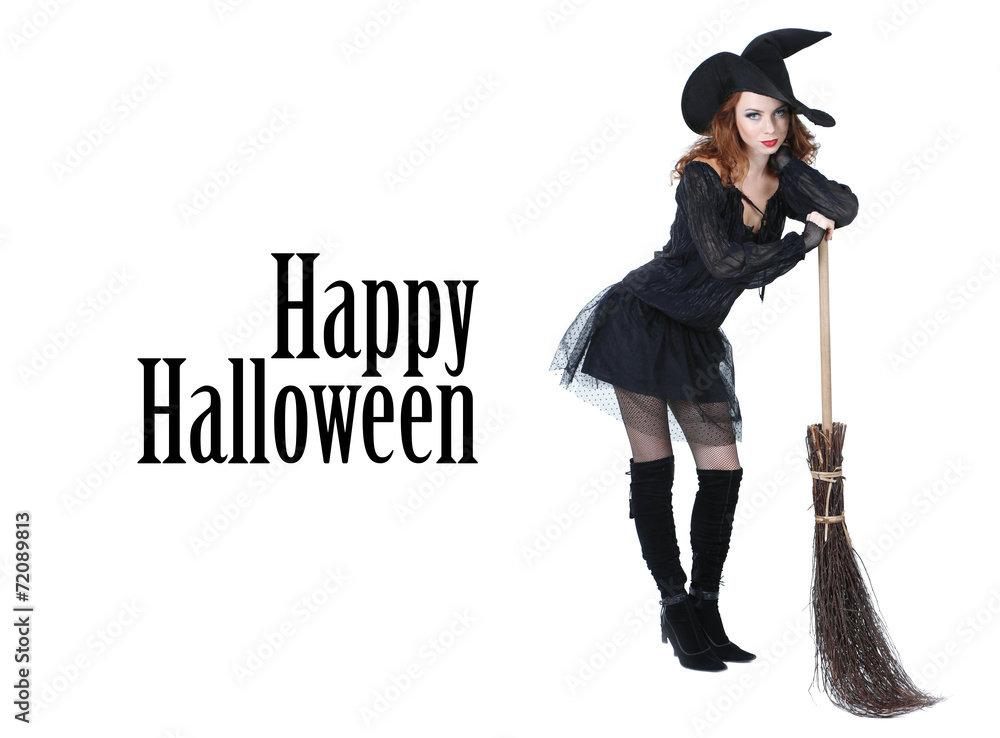 Halloween witch with broom isolated on white Halloween witch with broom isolated on white