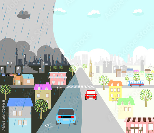 街　晴のち雨