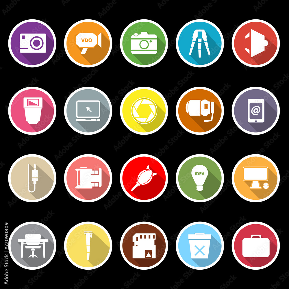 Photography related item flat icons with long shadow Photography related item flat icons with long shadow
