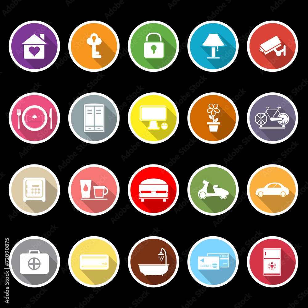 General home stay flat icons with long shadow General home stay flat icons with long shadow