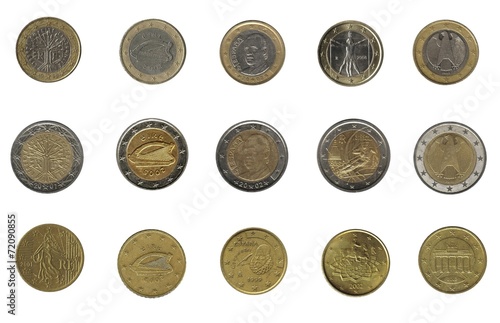 euro coins of five nations