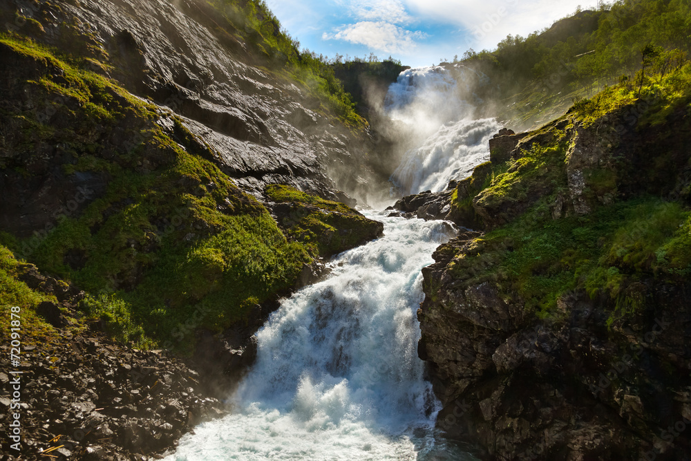 Fototapeta premium Giant Kjosfossen waterfall in Flam - Norway