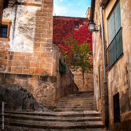 Stairs in an alley of Cáceres (Spain)