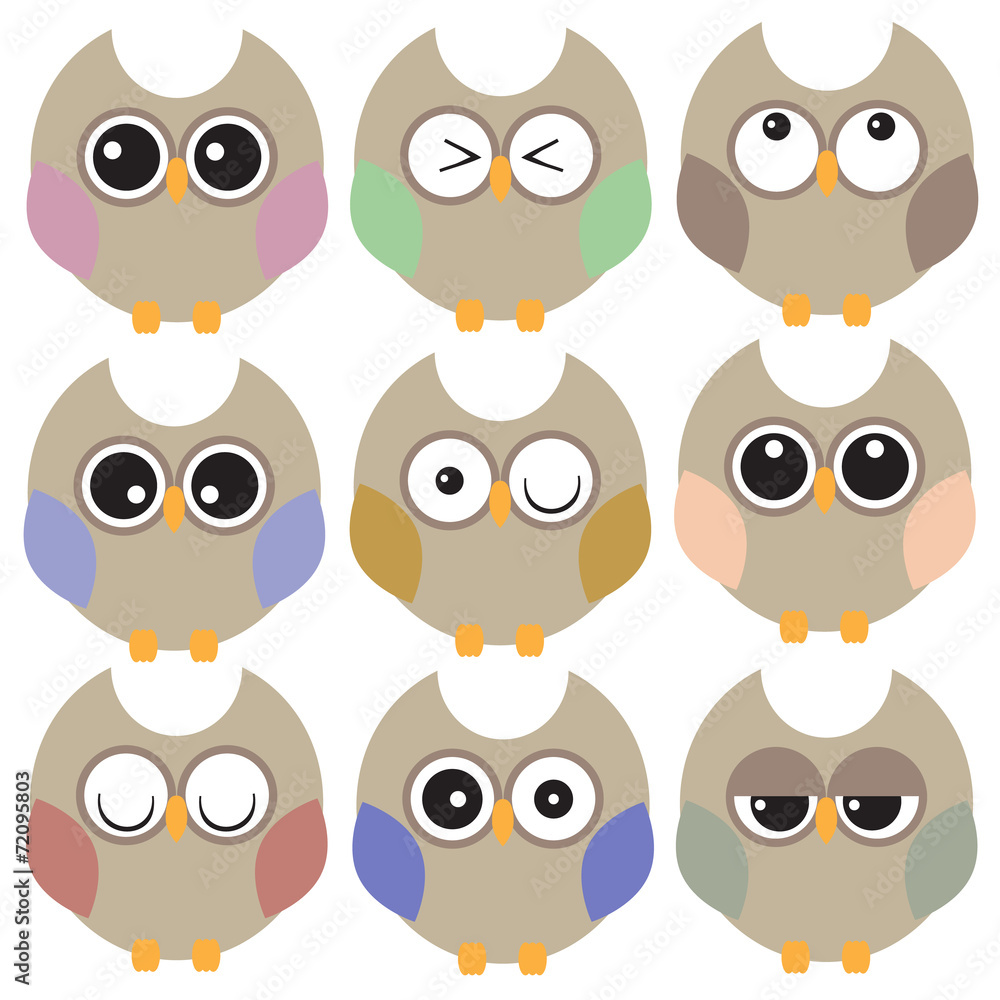 Set of multicolored owls Set of multicolored owls