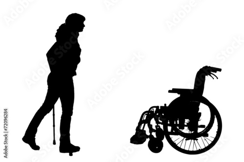Vector silhouette of disabled woman.