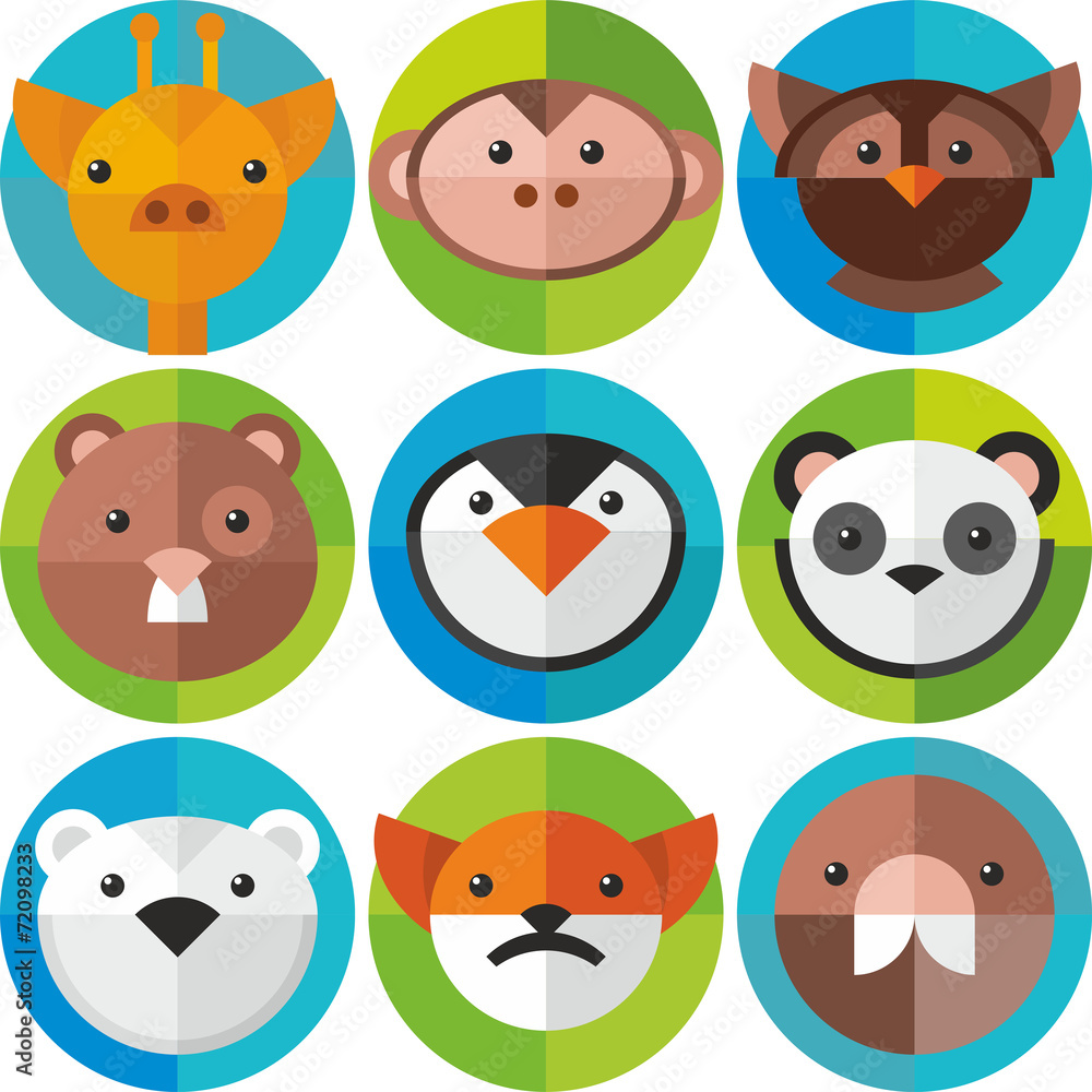 set of round icons animals set of round icons animals