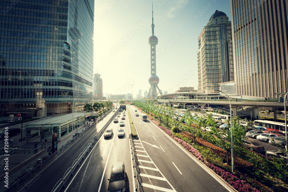 Fototapeta premium road in shanghai lujiazui financial center