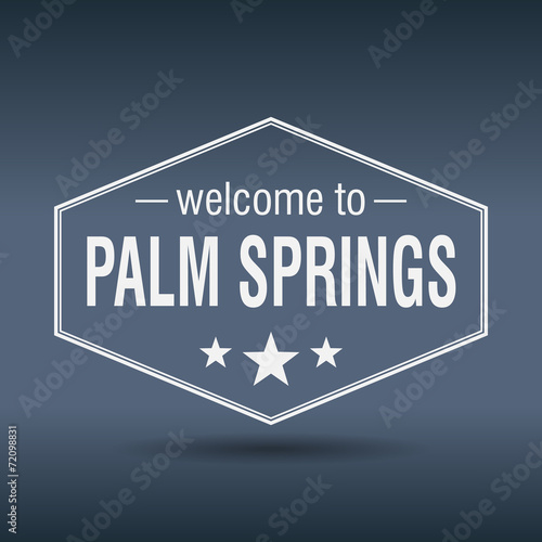 welcome to Palm Springs hexagonal white vintage label