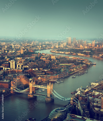 London aerial view with  Tower Bridge in sunset time #72098839