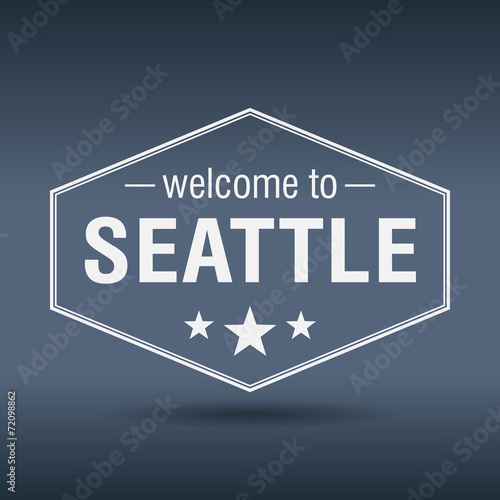 welcome to Seattle hexagonal white vintage label