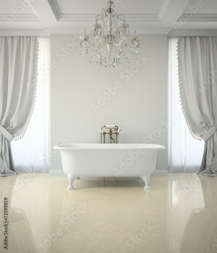 Interior of classic bathroom with chandelier 3D rendering