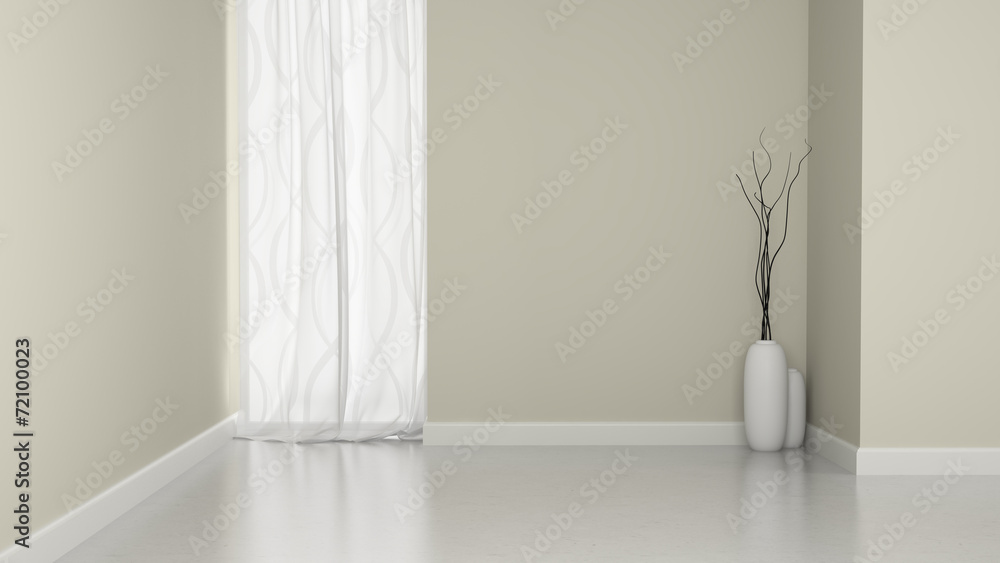 Plakat Pusty pokój z dekoracją gałęzi i oknem
