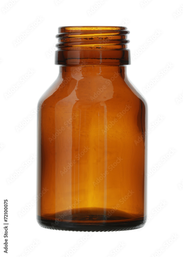 Short Brown Glass Bottle Threaded Mouth isolated on white backgr Short Brown Glass Bottle Threaded Mouth isolated on white backgr