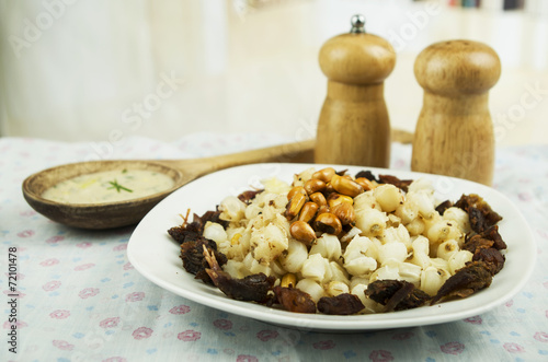 Obraz na plátně hominy and toasted corn nuts mote con chicharron traditional