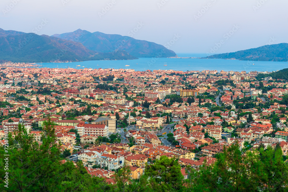 Fototapeta premium shooting a beautiful resort town with mountains