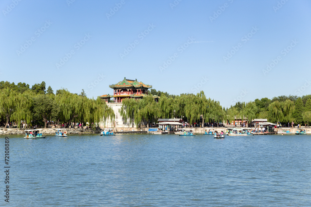 Beijing. View of buildings of Summer Palace from the lake