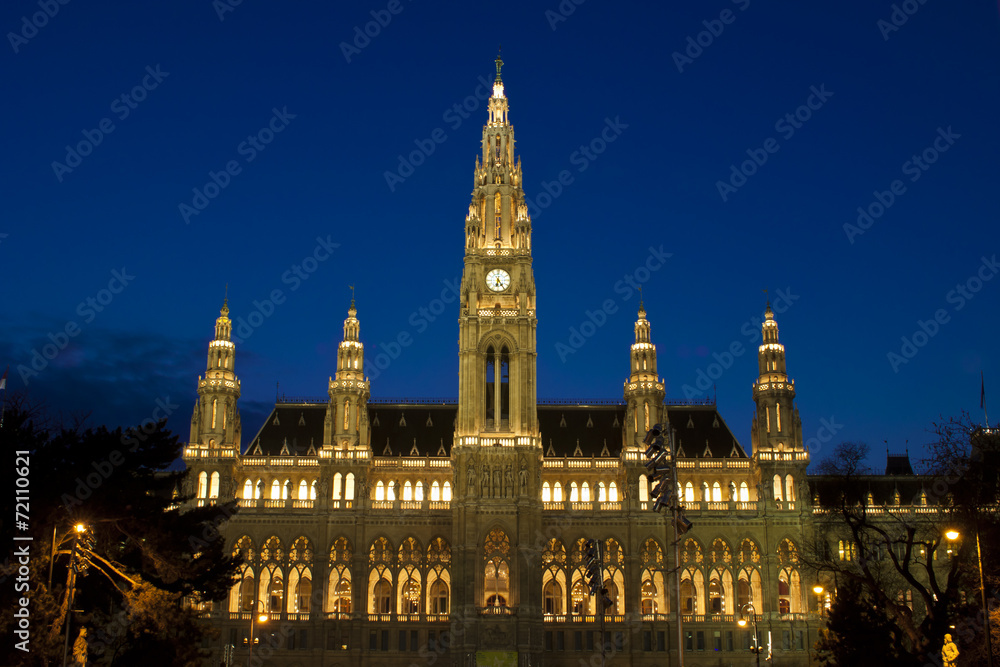 City hall in Vienna at night, Austria