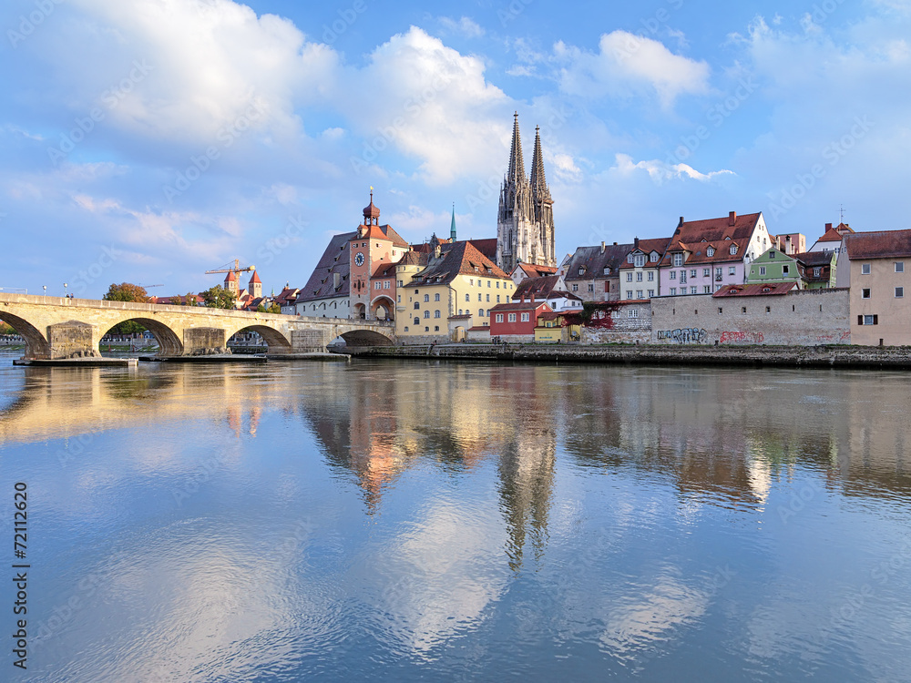 Regensburg Cathedral and Stone Bridge in Regensburg, Germany