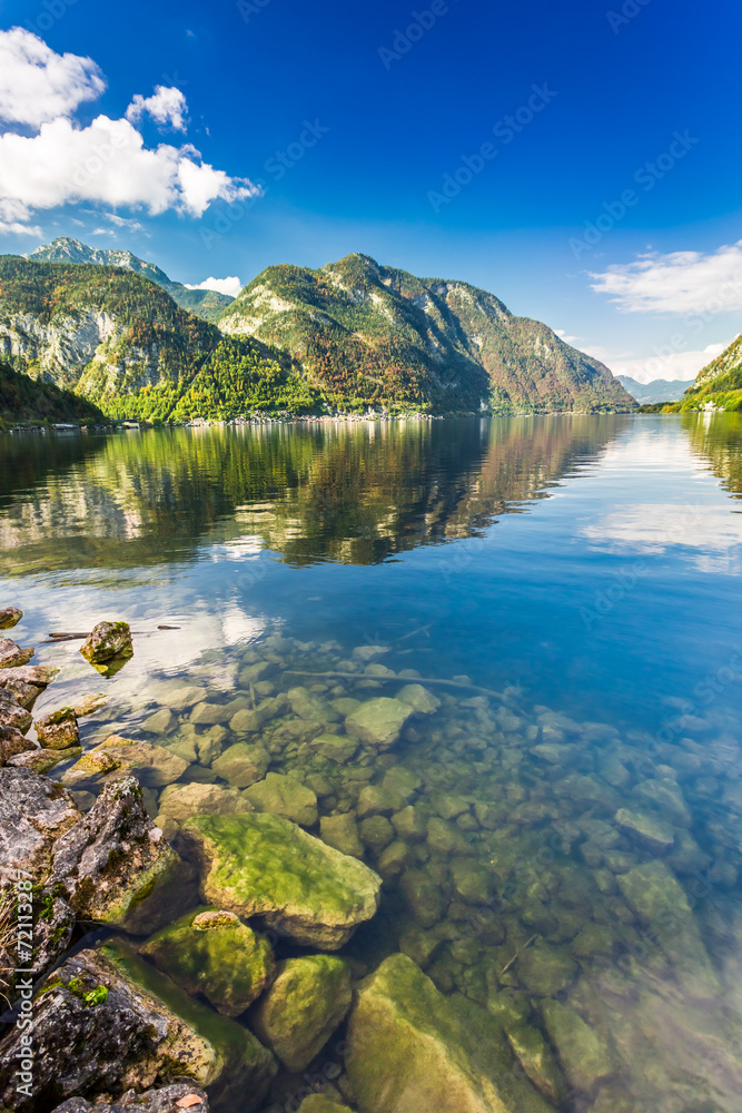 Fototapeta premium Crystal mountain lake at sunset