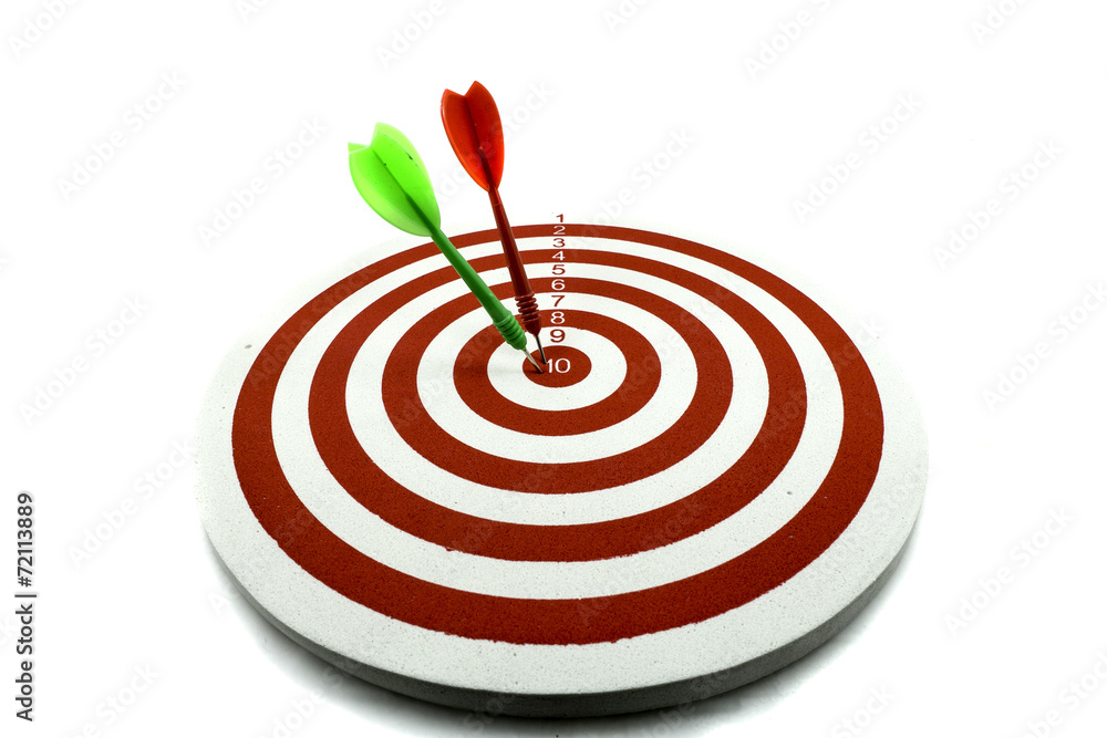 Red dart target with red and green arrows Red dart target with red and green arrows