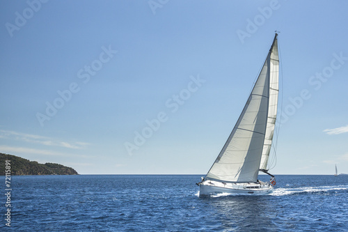 Sailing off the coast in the Aegean Sea. Luxury yachts. © De Visu