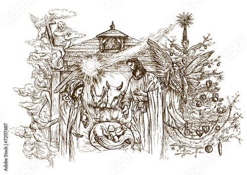 Nativity Scene - hand drawn vector