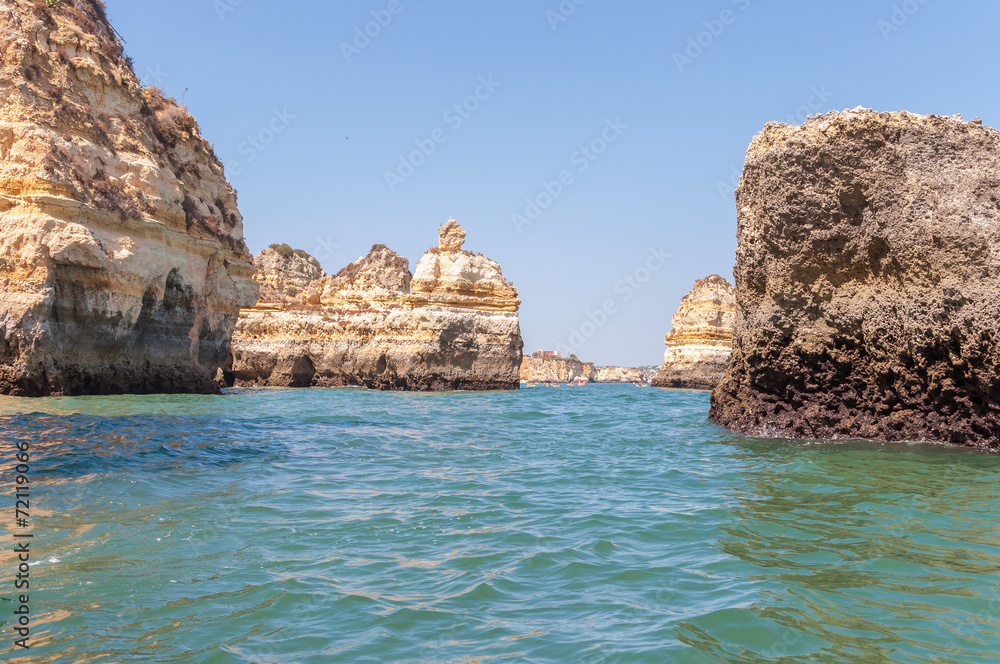 Rock formations near Lagos seen from the water