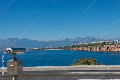 View of Antalya  Mediterranean sea and sightseeing telescope  Tu