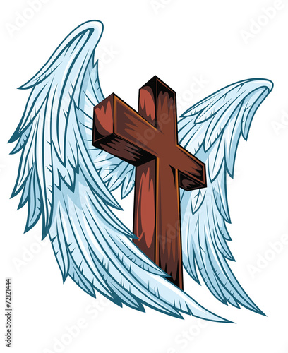 Angel wings with wooden cross
