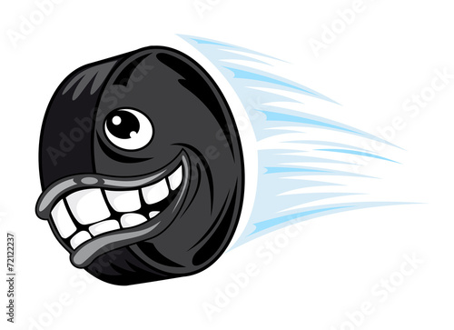 Flying smiling hockey puck