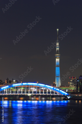 Eitai bridge and Skyscraper in Tokyo at dusk