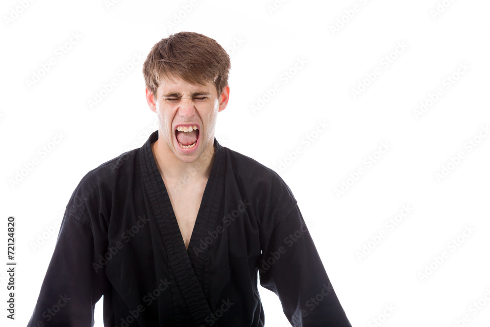 model isolated on plain background furious screaming model isolated on plain background furious screaming