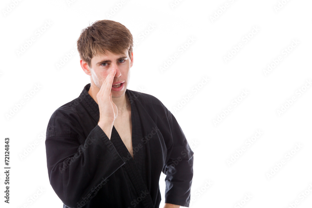 model isolated on plain background calling shouting model isolated on plain background calling shouting