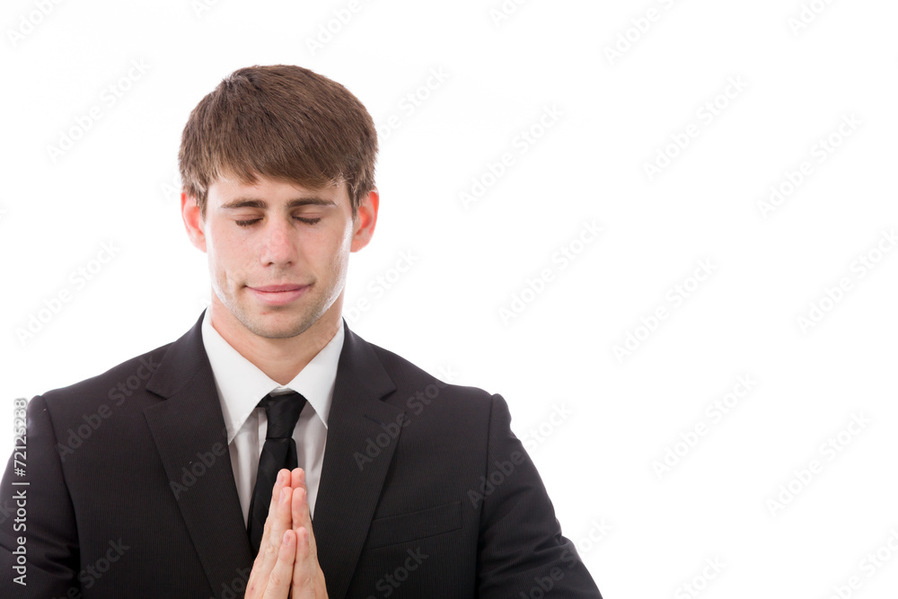 model isolated on plain background praying wishing model isolated on plain background praying wishing