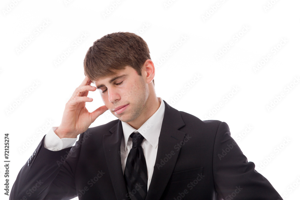 model isolated on plain background confused headache model isolated on plain background confused headache